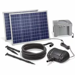 Meilleur prix ? Pompe De Ruisseau Solaire 100 W 2500 l + Batterie Bassin Pompe Solaire Cascade Esotec 101084 ?