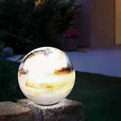 Meilleur prix ? Boule Solaire 26 Cm Marbre Pierre Optique Lumière Solaire Décoration De Jardin LED Esotec 102673 ⭐