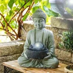 De gros ⌛ ESOTEC Fontaine De Jardin Bouddha Fontaine + Décoration Lumineuse LED Fontaine Dintérieur 230V 101452 ⌛