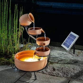 ESOTEC Boutique -ESOTEC Boutique Fontaine solaire cascade terre cuite ceramique nature batterie led objetsolaire